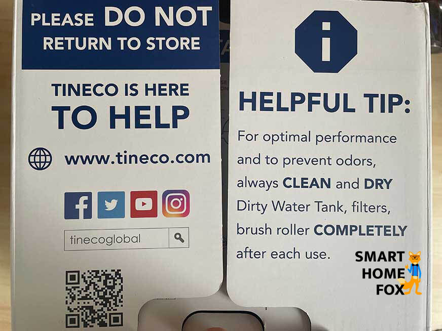 Tineco Floor One S5: Weitere Hinweise auf dem Deckel